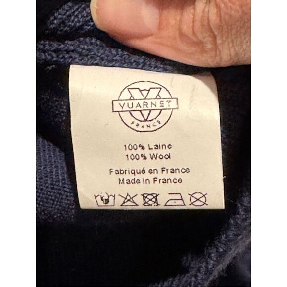NWT VURNET 100% Wool JEAN VUARNET Dark Navy V-NECK JUMPER Crewneck Sweater M - Picture 10 of 16